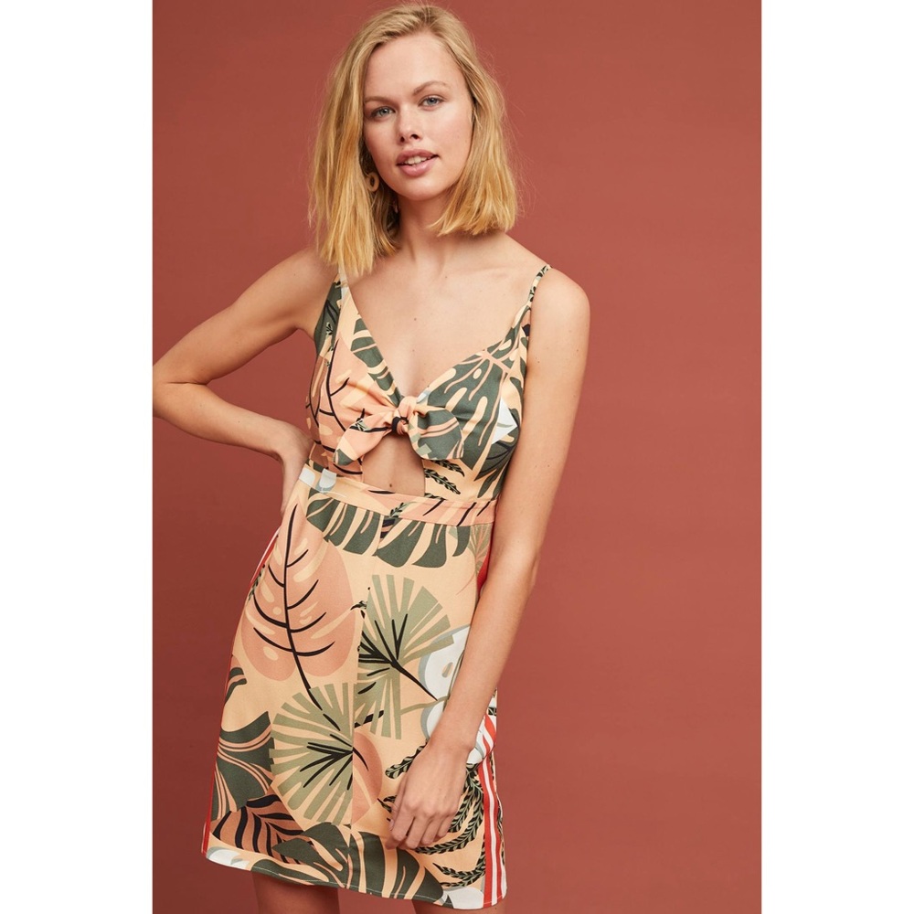 FARM Rio Leafy Mini Dress - Green and Peach